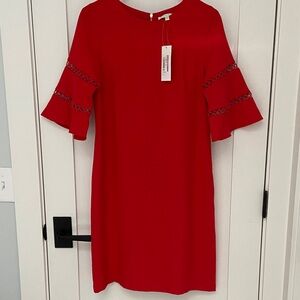Jade Red Flared 3/4 Sleeve Midi Dress